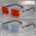 2PCS Metal Frame Colored Lenses for Women And Men Eyewear Unisex Luxury Fashion Sunglasses Rimless Rectangle Gradient Lens. 