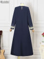 ZANZEA Muslim Fashion Dresses Abaya Women Elegant Long Sleeve Floral Printed Maxi Sundress Vestidos Kaftan IsIamic Robe Ramadan.