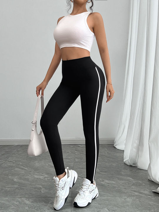 Women's%20High%20Waist%20Yoga%20Leggings%20Black%20Striped%20Tights%20Sports%20Pants%20-%20Image%206