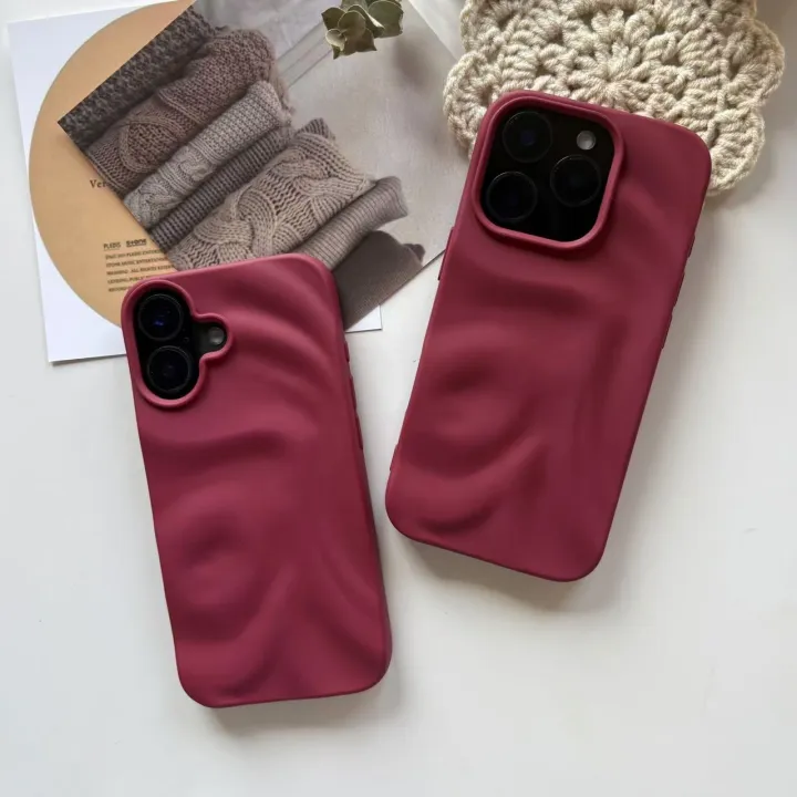 Matte%20Soft%20Wine%20Red%20Solid%20Color%20Uneven%20Irregularity%20Fold%20Wavy%20Texture%20Protective%20Phone%20Case%20for%20iPhone%2011%2012%2013%2014%2015%2016%20Pro%20Max%20-%20Image%203