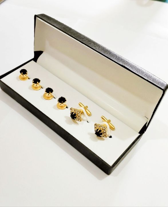 Stud%20Button%20Set%20Golden%20Square%20Shape%20with%20Black%20Stone%7C%20Stud%20button%20Set%20for%20Men%20Shalwar%20Kameez%7C%20Men%20Accessories%20-%20Image%202
