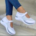 Round Head Knitted Women's Thick Sole Single Shoes Women's Large Size 36-43 Grid Casual Women's Shoes Sneakers Women. 