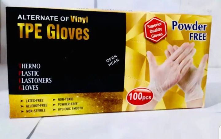 1 Pack TPE Gloves - Latex-Free, Vinyl Alternative, Powder-Free Plastic Gloves (100Pcs)