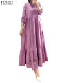 ZANZEA Elegant Floral Printed Muslim Dress Female Fashion Abaya Kaftan Sundress Woman Casual Ruffles Hem Maxi Robe Oversized.