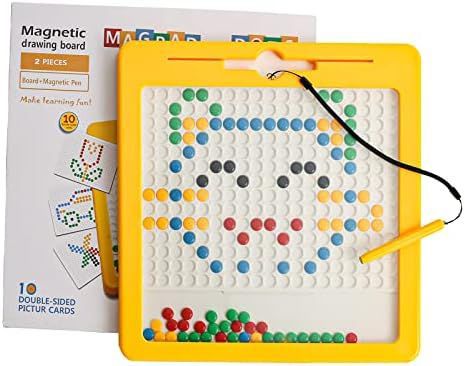 Magnetic drawing board toy for kids - Montessori Educational puzzle toy-doodle board with magnetic beads for boys & girls - size 9*7.5 inches