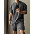 Men's Pure Cotton Short Sleeved Shorts Set, Trendy European and American High Street Loose Sports and Leisure T-shirt. 