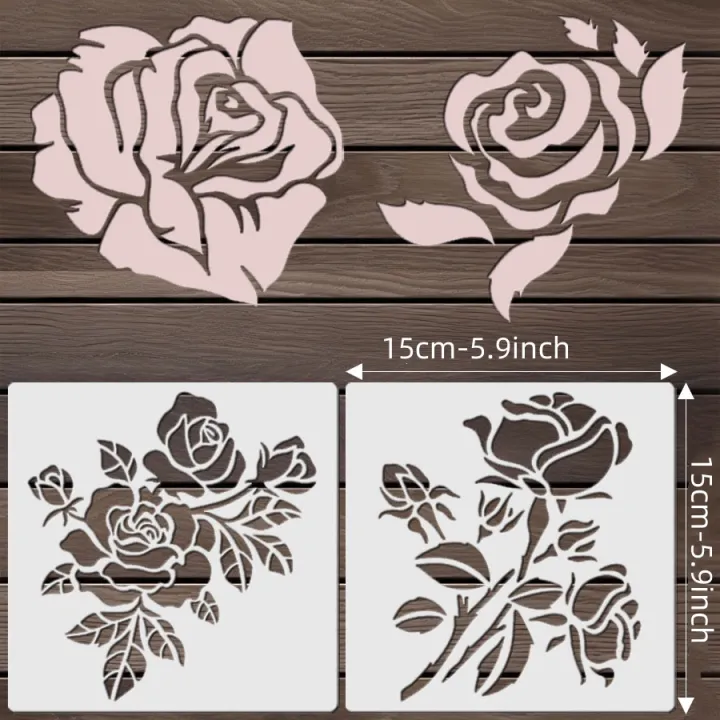 4PCS%205.9inch%20Rose%20Flower%20Stencils%20Reusable%20Floral%20Painting%20Templates%20for%20Wall%20Canvas%20Fabric%20DIY%20Craft%20Decor%20-%20Image%202