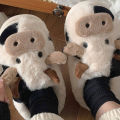 New winter neutral cartoon cow warm plush slippers for couples, indoor anti slip home slippers for men and women, home cotton sh. 