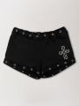 Summer New European and American Style High Street Punk Gothic Style Slim Fit Women's Y2K Shorts Aesthetic Hot Girl Shorts. 