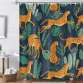 leopard fabric shower curtain, tropical animal cheetah shower curtain for bathroom, pink with hook 180X180CM. 
