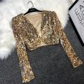 Street Fashion Joker Short Edition Sequins Small Suit Sparkling Bead Piece Suit Small Jacket Tank Top Jazz Dance Performance.