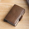RFIDShieldPULather Automatic Pop-up Card Clamp,Double Aluminum Alloy Credit Card Wallet,With More than One Card Slots.