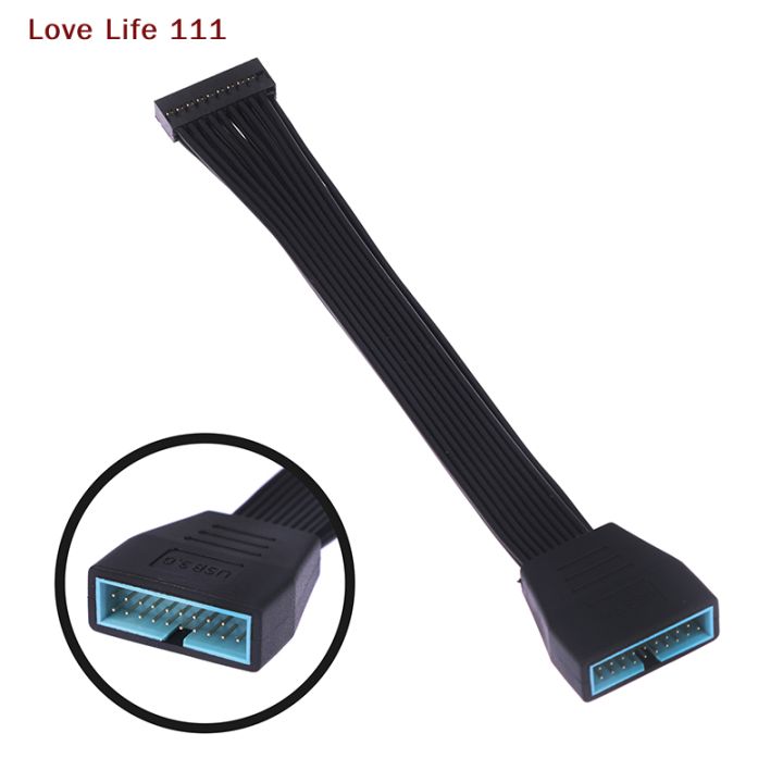 New Small Mini USB 3.0 19/20 Pin Internal Extension Header Adapter Cable Black Flat Wire Cable for Motherboard 5.9inch/15cm