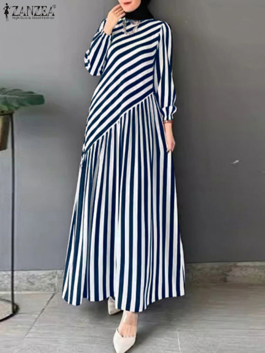 ZANZEA%202025%20Fashion%20Autumn%20Stripe%20Dresses%20Women%20Elegant%20Stylish%20Long%20Sleeve%20Party%20Dress%20Work%20Vestidos%20Muslim%20Abaya%20Robe%20Femme%20-%20Image%202