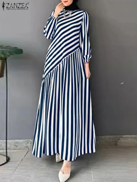 ZANZEA%202025%20Fashion%20Autumn%20Stripe%20Dresses%20Women%20Elegant%20Stylish%20Long%20Sleeve%20Party%20Dress%20Work%20Vestidos%20Muslim%20Abaya%20Robe%20Femme%20-%20Image%202