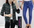 Women print jacket + jeans

Fabric lilan with jarsy border
Best For Winters. 