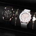 4pcs Fashion Simple Set Watches Luxury Men Women Silicone Tape Quartz Watch for Silver Business Casual Bracelet Wristwatch. 