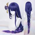 Game Impact Raiden Shogun Cosplay Wig Beelzebul Purple Long Heat Resistant Synthetic Hair Braided Baal Wigs.