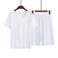 New Ice Silk Short-Sleeved Pyjamas for Men Summer Homewear Set Modal Seamless Crew Neck Lightweight Short-Sleeved T-Shirt Set. 