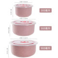 3pcs Wheat straw fresh-keeping bowl three-piece set with lid for home microwaveable plastic round lunch box. 