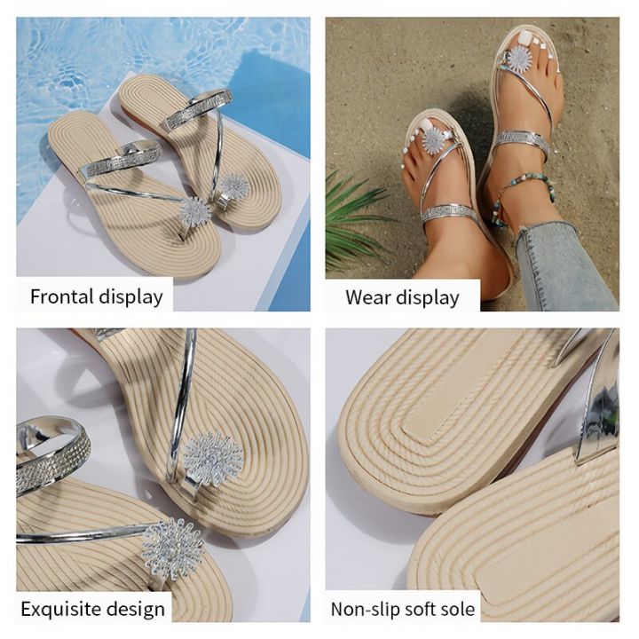 Flat%20Sandals%20for%20Women%20Dressy%20Summer%20Sparkly%20Rhinestone%20Slide%20Beach%20Shoes%20Women's%20Dress%20Shoes%20Bling%20Trendy%20Ladies%20Sandals%20-%20Image%204