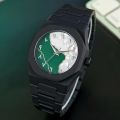 Arabic Aura Watch – Carbon Fiber Look Body with Sleek & Modern Design - White X Green. 