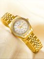 1 PCs Fashion Gold Steel Band Women's Quartz Watch. 