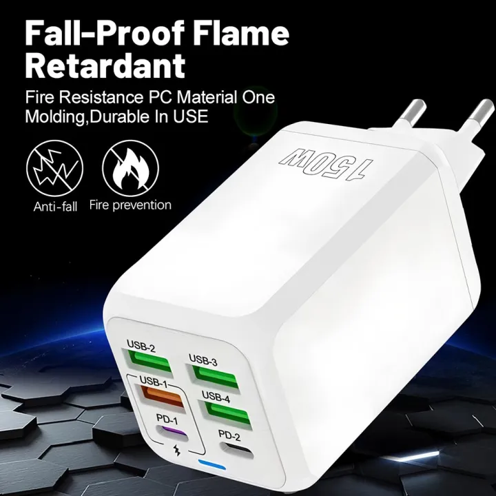 150W%206%20Ports%20USB%20Charger%20PD%20Fast%20Charging%20Charger%20Wall%20Adapter%20EU/US/UK%20Plug%20Charger%20Quick%20Charge%203.0%20Multi%20Ports%20Power%20Adapter%20-%20Image%202