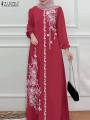 Women Stylish Floral Printed Maxi Dress Muslim Abaya ZANZEA Eid Mubarak Robe Elegant Long Sleeve Casual Vestidos Kaftan IsIamic.
