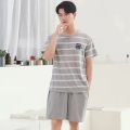 Men Pajama Set Cotton Short Sleeve Shorts Casual Striped Nightwear Loungewear Two-Piece Set Plus Size Summer Man Sleepwear.