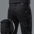 Men's Pure Black Jeans Version Trendy Straight Fit Pants Men's Comfortable  Elastic Classic Business Jeans brand Denim Trousers. 