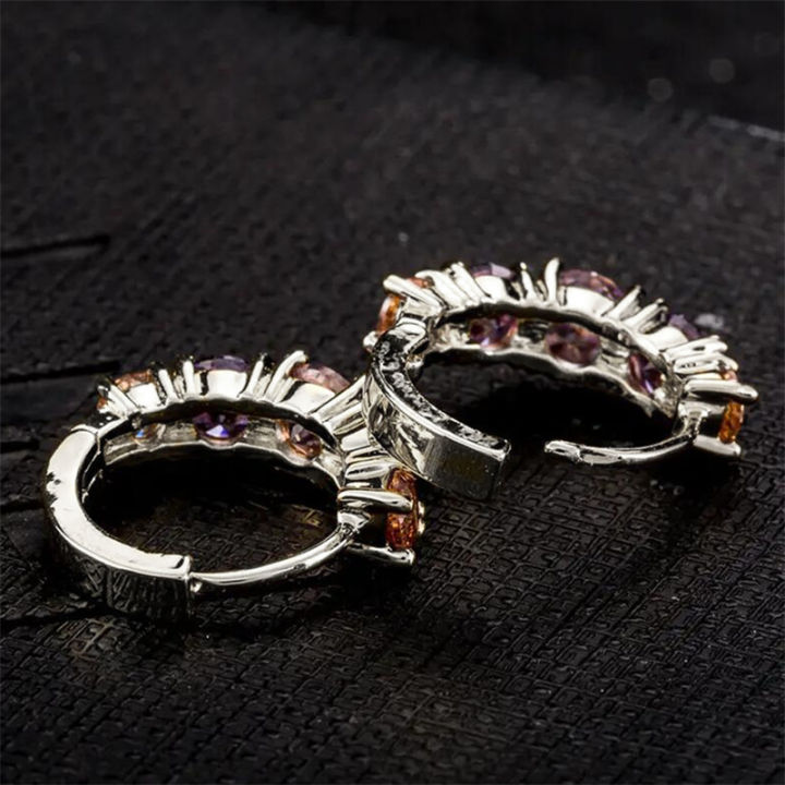Huitan%20Fashion%20Luxury%20Colorful%20Pink/Purple%20CZ%20Hoop%20Earrings%20for%20Women%20Newly%20Designed%20Bridal%20Wedding%20Earrings%20%20Party%20Jewelry%20-%20Image%205