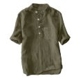 Men's Plus Size Kurta T-Shirt Linen Short Sleeve Plain Shirt Casual Muslimah Raya Shirts Tops Baju Kemeja Lelaki Berkolar. 
