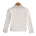 Autumn-Winter Girls Long Sleeve Solid Color T-Shirt with Ruffle Collar Girls Fashionable Comfortable Everyday Wear T-Shirt. 