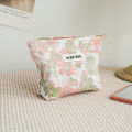 DJDF Pink Flower Small Women's Cosmetic Bag Double Layer Soft Canvas Portable Sanitary Napkin Storage Bag Coin Purse Ins Style. 