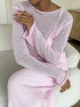 Spring Autumn O-Neck Elastic Knit Long Dresses Women 2024 Elegant Chic Soft Lady Hollowing Sweater Dresses Femme New. 