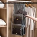 6 Pocket Hanging Purse Organizer Clear Hanging Shelf Bag Collection Storage Holder. 