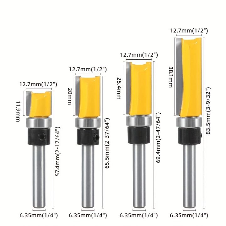 1/3/4PCS%201/4"%20Shank%20Flush%20Trim%20Router%20Bit%20Set%20-%20Double-Edge%20Bearing%20Cutter%20for%20Extended%20Length%20Woodworking%20-%20Image%205