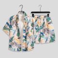Hawaii Short-sleeved Flower Shirts and Shorts Set for Men and Women Loose Beach Vacation Wear Summer Thin Couples Clothing.