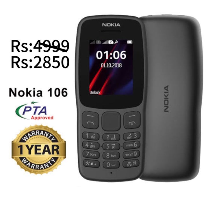 Nokia 106 mobile imported dual sim PTA approved life time warranty box pack made by vetinam, nokia 106 keypad phone