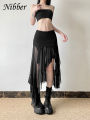 Nibber 2026 Summer Solid Color Simple All-match Casual Fimbriate High Street Trendy Cool Women's Laminated Ruffled Skirt.