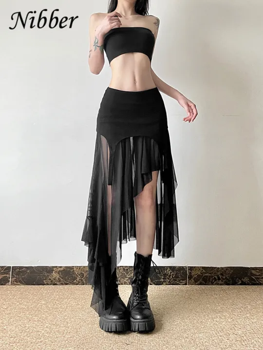 Nibber%202026%20Summer%20Solid%20Color%20Simple%20All-match%20Casual%20%20Fimbriate%20High%20Street%20Trendy%20Cool%20Women's%20Laminated%20Ruffled%20Skirt%20-%20Image%203