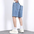 New Summer Thin Men's Denim Shorts Elastic Waist Drawstring Loose Straight Blue Casual Bermuda Jeans Short Male City Boy Y2K.