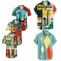 Men's Hawaiian Style Loose Short Sleeve Beach Shirts, Casual Button Down Blouses, Male Summer 3D Black Cat Print Shirt Tops. 