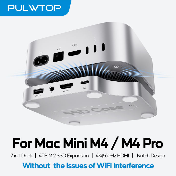 PULWTOP Mac Mini M4 Dock with 4TB SSD Enclosure, USB C HUB Support HDMI ...