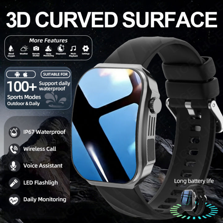 2.2" Large HD Display Smart Watch 2026 New 3D Curved Screen Bluetooth Call Waterproof Flashlight Outdoor Sport Smartwatch Men