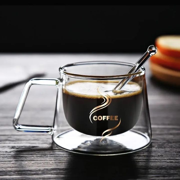 200ml Double Wall Glass Coffee Mug with Handle Transparent Heat