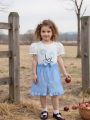 Children’s 2025 New Summer Printed Bowknot Short-sleeve T-shirt with Solid-color Shorts Fashionable and Versatile Two-piece Set. 