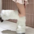 1-2Pairs White Faux Fur Leg Warmers Boot Covers Y2K Goth Solid Leg Socks Punk Jk Knee-length Hiphop Hotgirl Fashion Warm Sock.