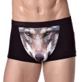 Men's Unique 3D Printed Wolf Eagle Head Flat Angle Pants Mid-waist Boxer Shorts Breathable Knitted Modal Fabric. 